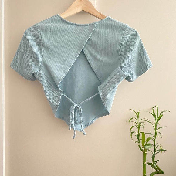 Blue Blush Light Blue Open Back Crop Top - Picture 1 of 5
